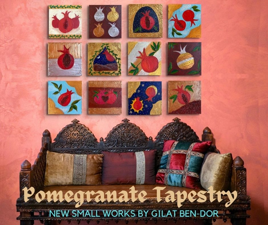 Trio En Blanc: Original Art on Canvas by Gilat Ben-Dor - Pomegranate Tapestry Series