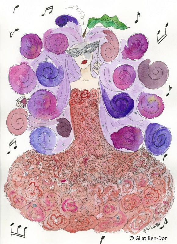 "Merlot Muse" Music-Themed Fine Art Print (Wine and Roses Series) by Gilat Ben-Dor