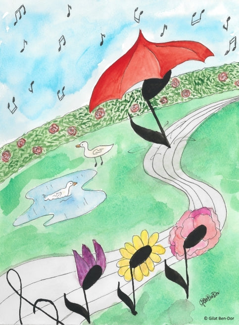 "Raindrop Melodies" Music-Themed Fine Art Print (Melodies of Spring Series) by Gilat Ben-Dor