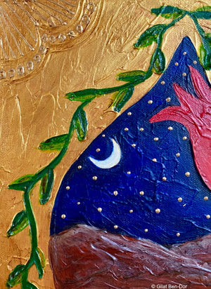 Stellar Eve: Original Art on Canvas by Gilat Ben-Dor - Pomegranate Tapestry Series