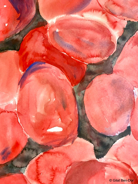 Peach Quark III: Energy Series - Abstract watercolors by artist Gilat Ben-Dor