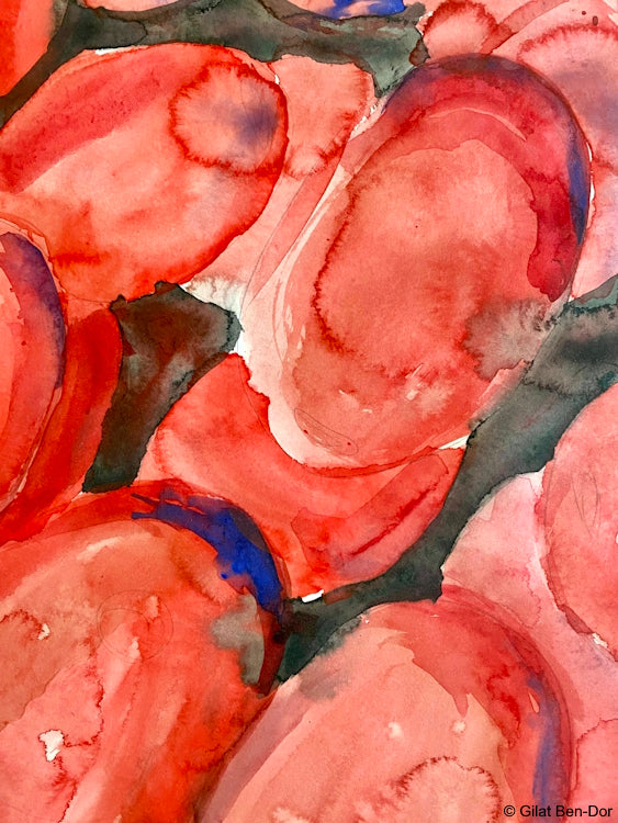 Peach Quark IV: Energy Series - Abstract watercolors by artist Gilat Ben-Dor