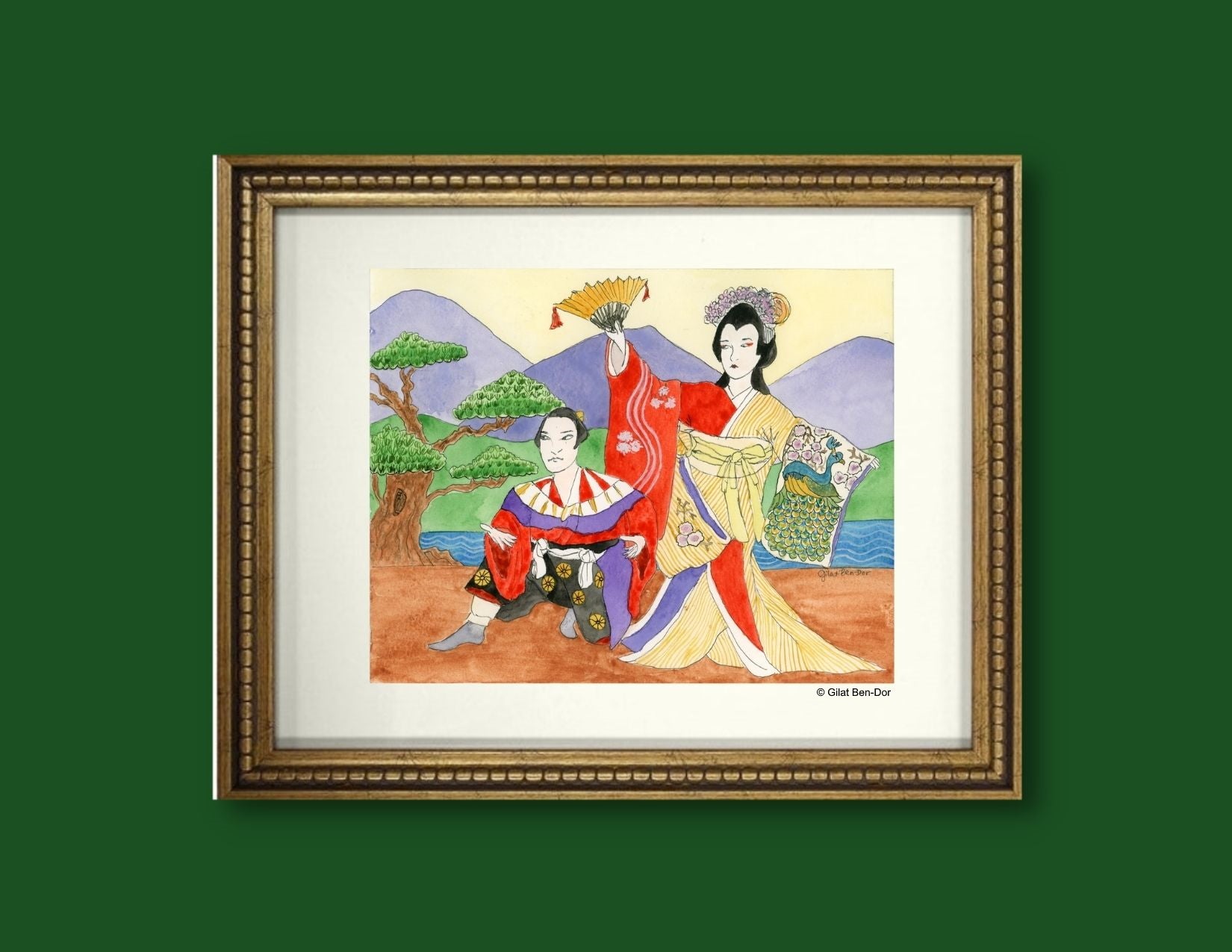 Kabuki No-Mie - ORIGINAL PAINTING - Watercolor by Gilat Ben-Dor - Curtain Up Gammage Theater exhibit