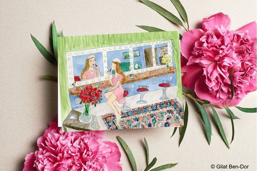 Backstage Reflections: Deluxe Large Folded Notecard by Gilat Ben-Dor: CURTAIN UP Theater Art Series