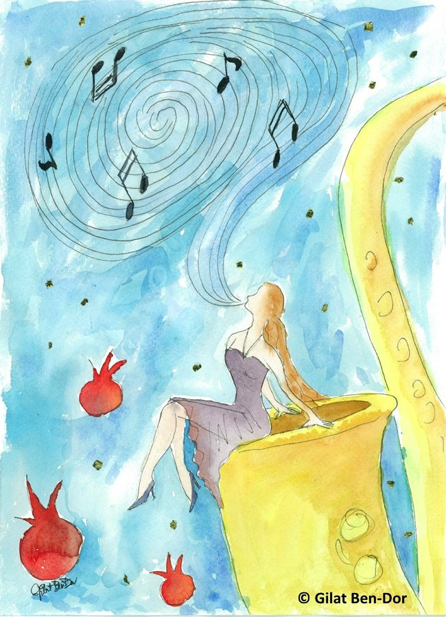 "BeBop Breeze" Music-Themed Fine Art Print (Blue Skies Series) by Gilat Ben-Dor