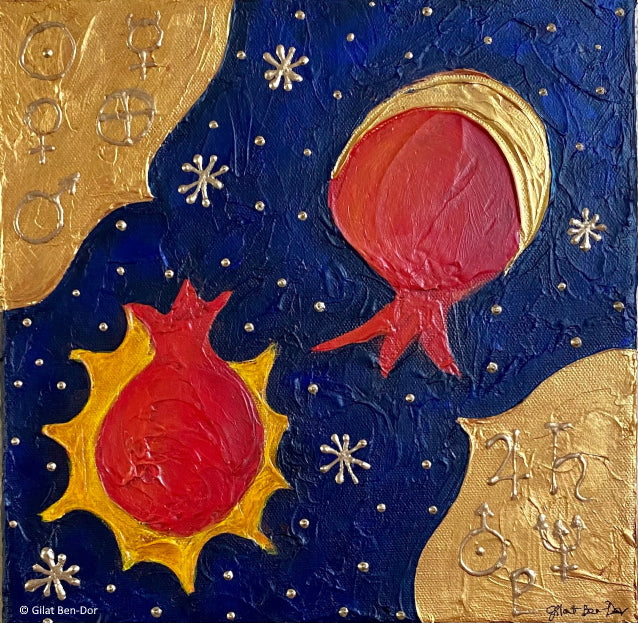 Caelestis: Original Art on Canvas by Gilat Ben-Dor - Pomegranate Tapestry Series