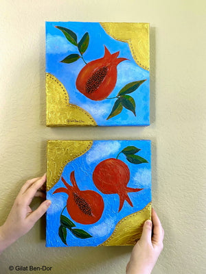 Cielo I: Original Art on Canvas by Gilat Ben-Dor - Pomegranate Tapestry Series