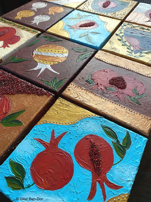 Cielo II: Original Art on Canvas by Gilat Ben-Dor - Pomegranate Tapestry Series