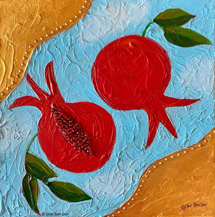 Cielo II: Original Art on Canvas by Gilat Ben-Dor - Pomegranate Tapestry Series