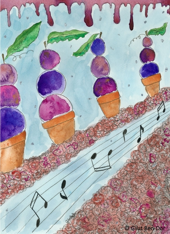 "Crimson Path" Music-Themed Fine Art Print (Wine and Roses Series) by Gilat Ben-Dor