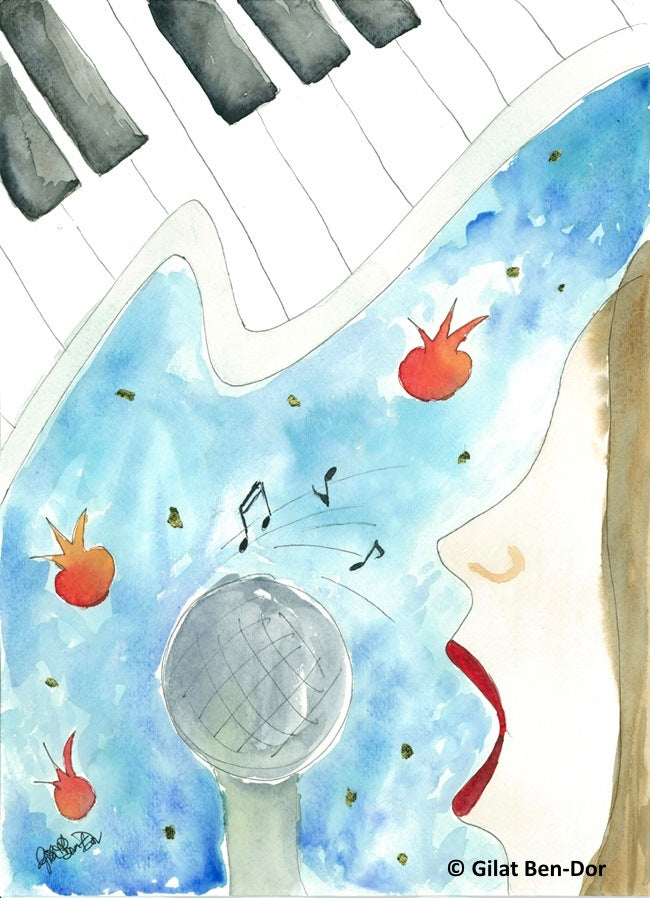 "Doubletime Groove" Music-Themed Fine Art Print (Blue Skies Series) by Gilat Ben-Dor