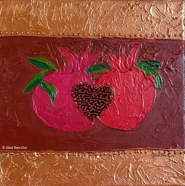 Duet: Original Art on Canvas by Gilat Ben-Dor - Pomegranate Tapestry Series