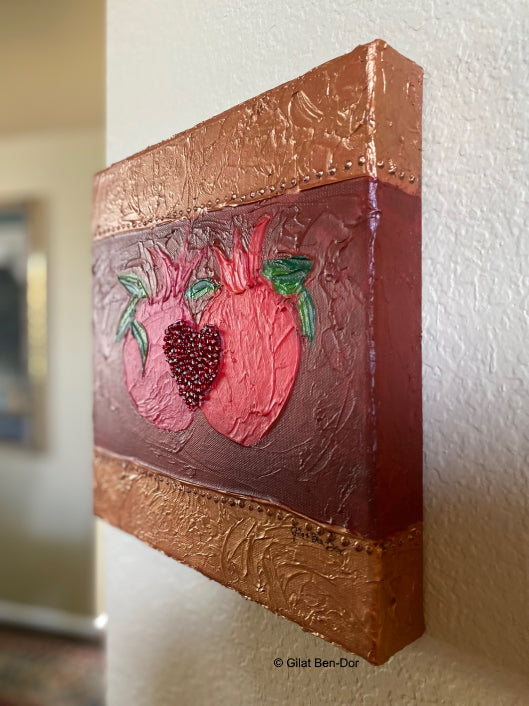 Duet: Original Art on Canvas by Gilat Ben-Dor - Pomegranate Tapestry Series