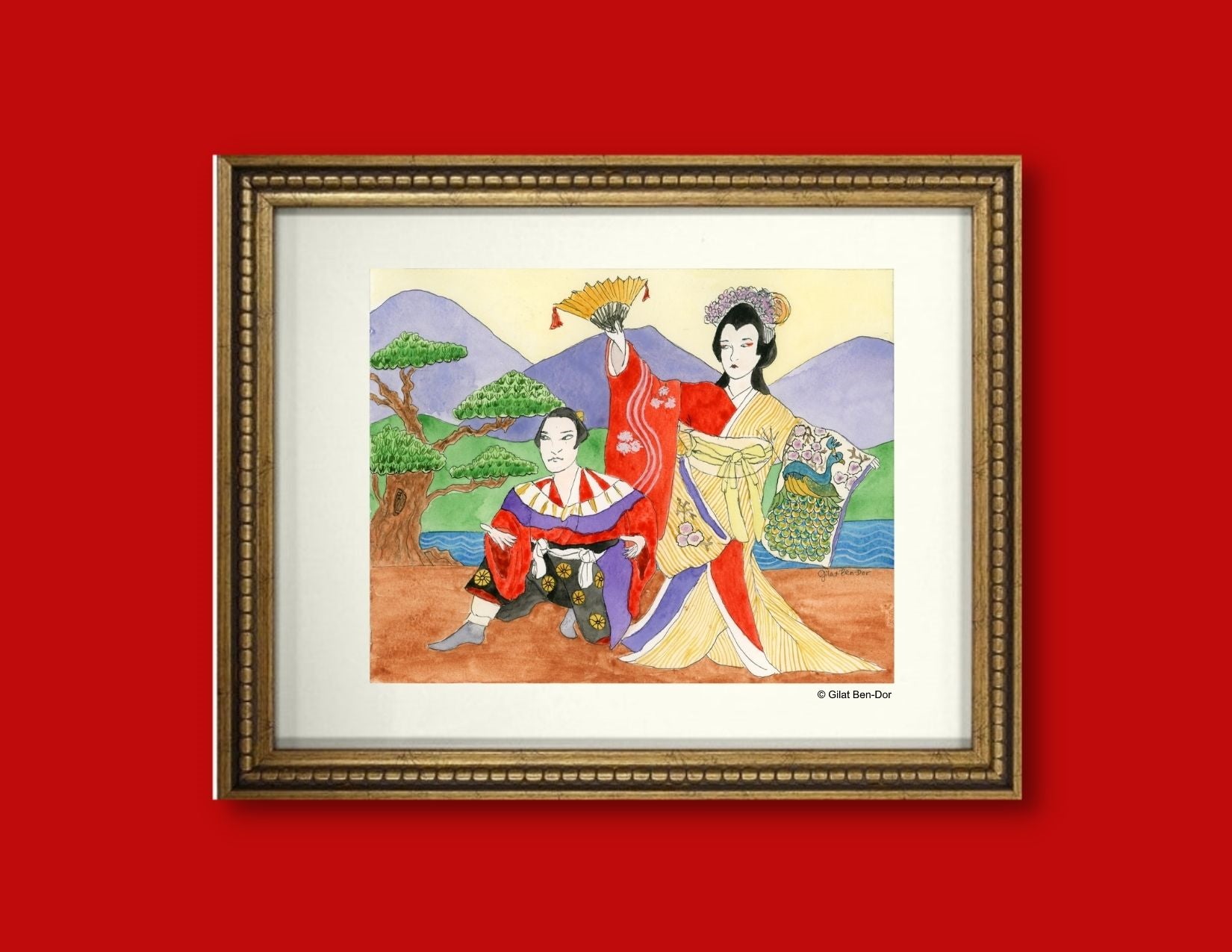 Kabuki No-Mie - ORIGINAL PAINTING - Watercolor by Gilat Ben-Dor - Curtain Up Gammage Theater exhibit