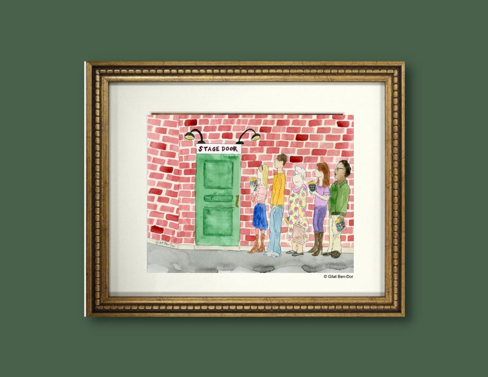 Stage Door Suspense - ORIGINAL PAINTING - Watercolor by Gilat Ben-Dor - Curtain Up Gammage Theater exhibit