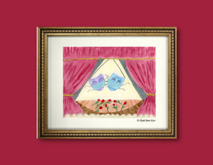 Welcome Back: Theater Masks - ORIGINAL PAINTING - Watercolor by Gilat Ben-Dor - Curtain Up Gammage Theater exhibit