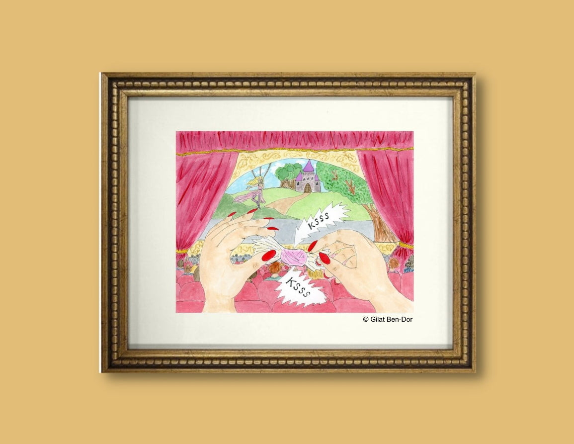 The Candy Wrapper - ORIGINAL PAINTING - Watercolor by Gilat Ben-Dor - Curtain Up Gammage Theater exhibit