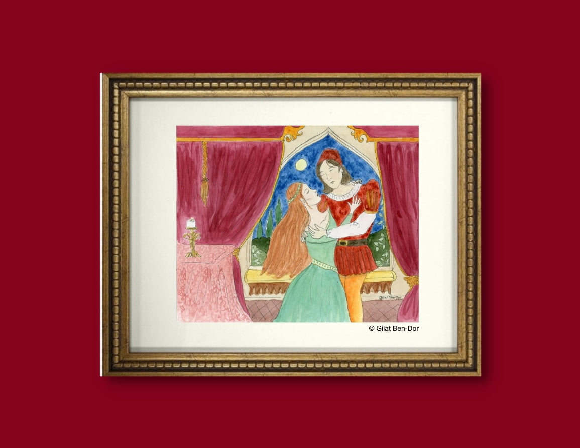 Star-Crossed Lovers: Romeo & Juliet - ORIGINAL PAINTING - Watercolor by Gilat Ben-Dor - Curtain Up Gammage Theater exhibit