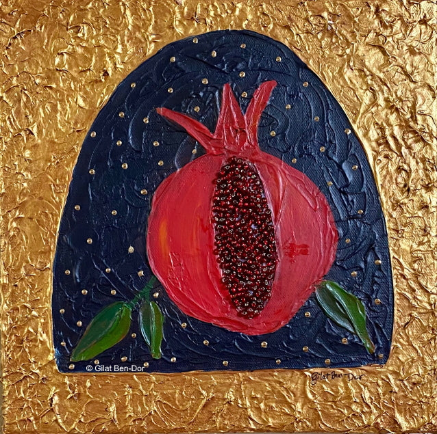 Gilded Dream: Original Art on Canvas by Gilat Ben-Dor - Pomegranate Tapestry Series