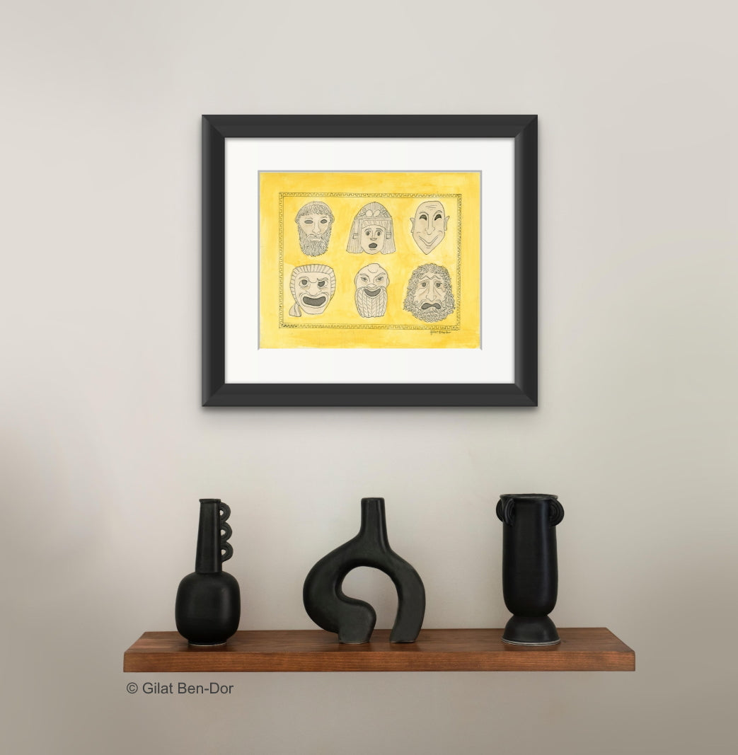 So Dramatic! Masks of Greek Drama - FINE ART PRINT By Gilat Ben-Dor - Curtain Up Gammage Theater exhibit