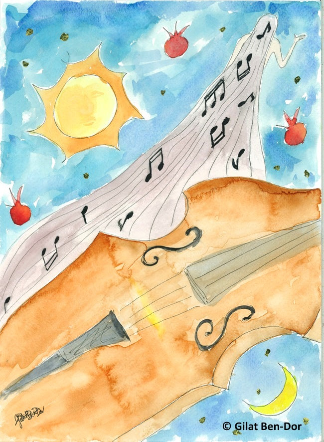 "Indigo Riff" Music-Themed Fine Art Print (Blue Skies Series) by Gilat Ben-Dor