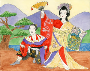 Kabuki No-Mie: Deluxe Large Folded Notecard by Gilat Ben-Dor: CURTAIN UP Theater Art Series