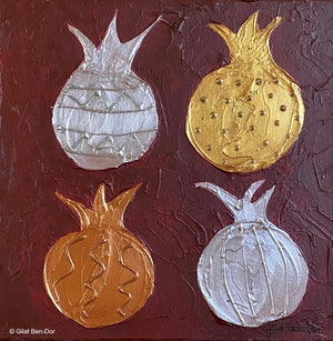Modelli: Original Art on Canvas by Gilat Ben-Dor - Pomegranate Tapestry Series