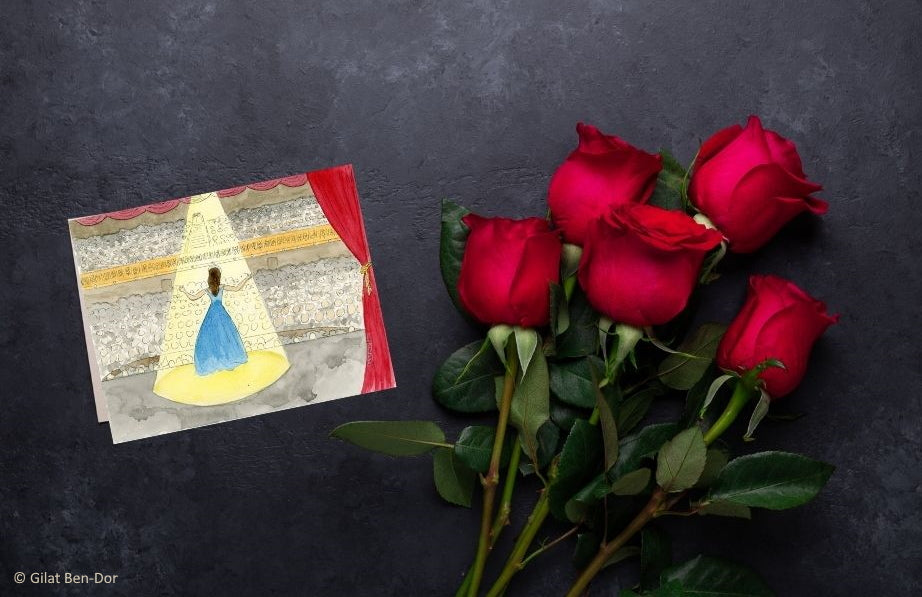 Opening Night: Deluxe Large Folded Notecard by Gilat Ben-Dor: CURTAIN UP Theater Art Series