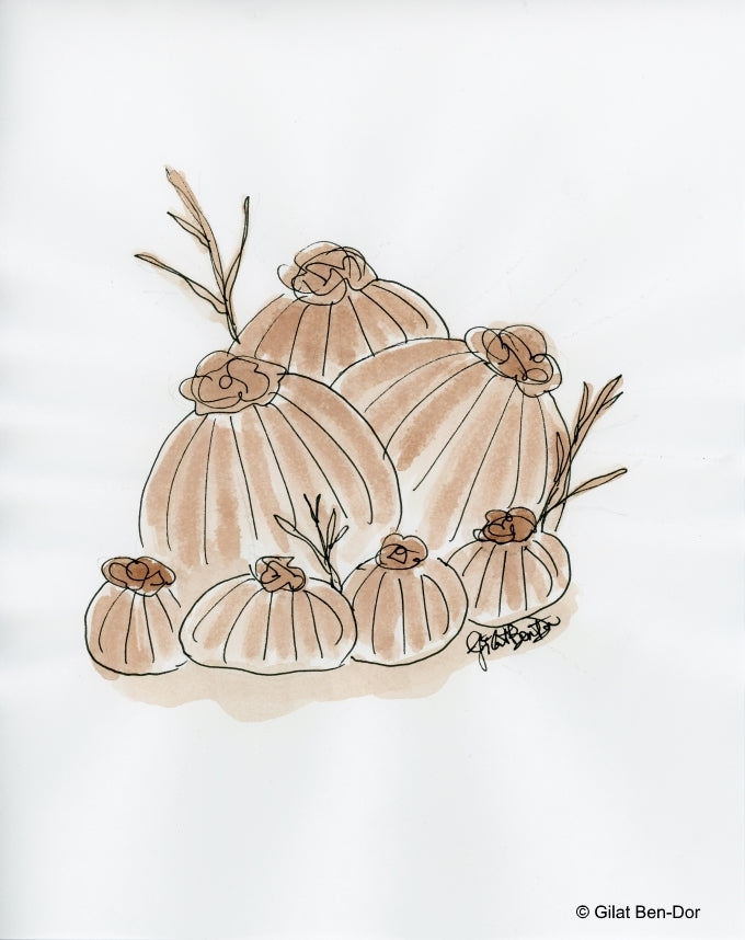 Pincushion Vintage: Wine and Ink ORIGINAL Desert Flora Painting by Gilat Ben-Dor