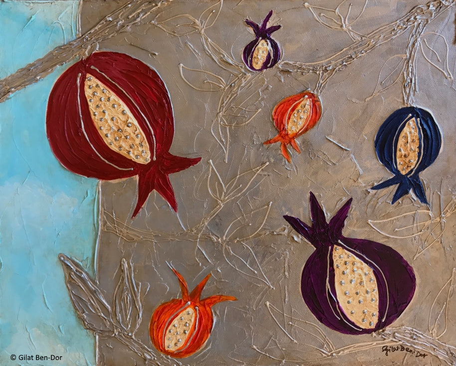 "Pomegranate Sky" Original Acrylic Painting by Gilat Ben-Dor