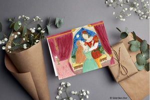 Star-Crossed Lovers: Romeo & Juliet - Deluxe Large Folded Notecard by Gilat Ben-Dor: CURTAIN UP Theater Art Series