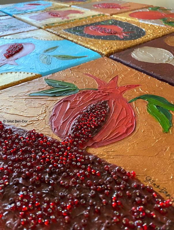 Shefa: Original Art on Canvas by Gilat Ben-Dor - Pomegranate Tapestry Series