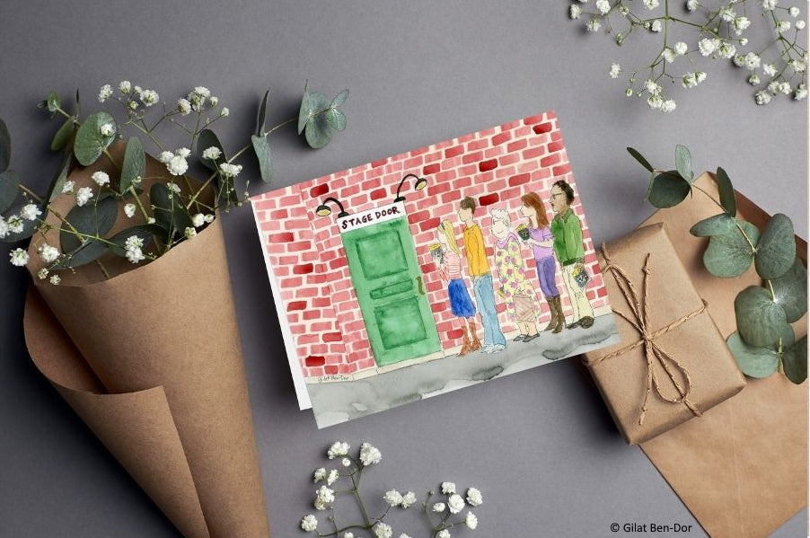 Stage Door Suspense: Deluxe Large Folded Notecard by Gilat Ben-Dor: CURTAIN UP Theater Art Series