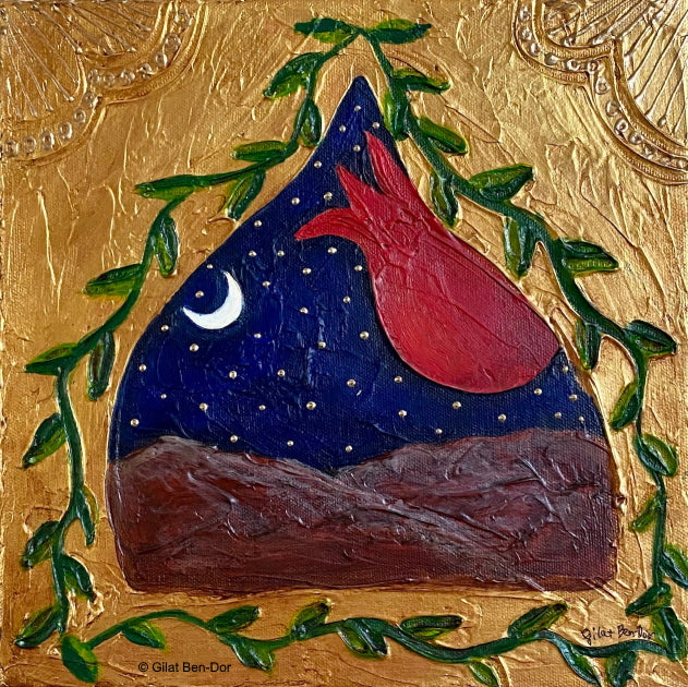 Stellar Eve: Original Art on Canvas by Gilat Ben-Dor - Pomegranate Tapestry Series