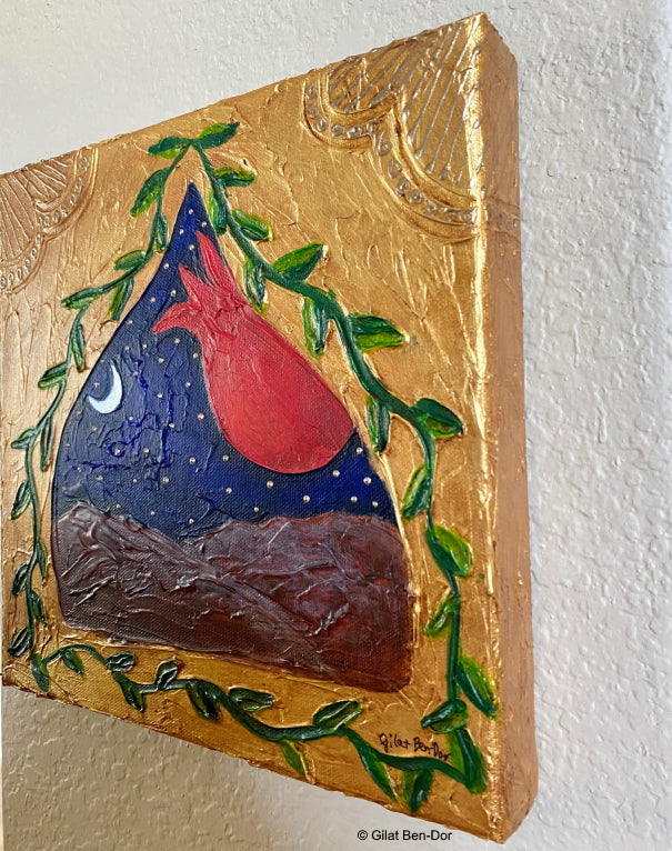 Stellar Eve: Original Art on Canvas by Gilat Ben-Dor - Pomegranate Tapestry Series