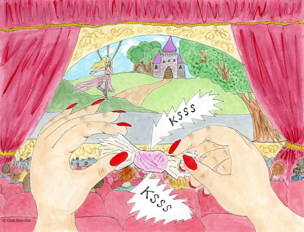 The Candy Wrapper: Deluxe Large Folded Notecard by Gilat Ben-Dor: CURTAIN UP Theater Art Series