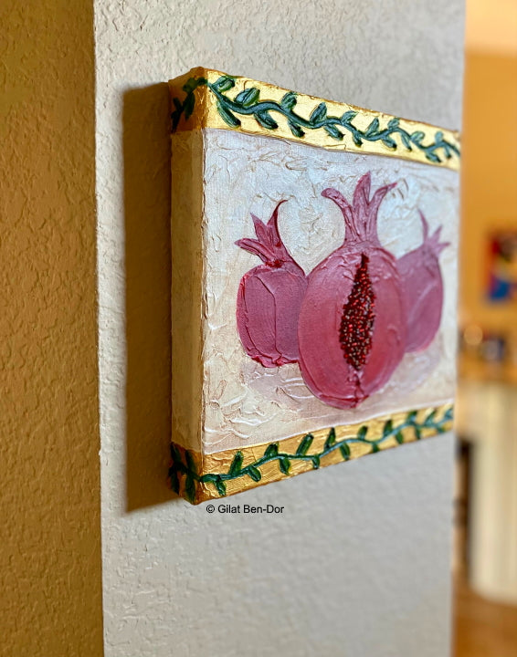 Trio En Blanc: Original Art on Canvas by Gilat Ben-Dor - Pomegranate Tapestry Series