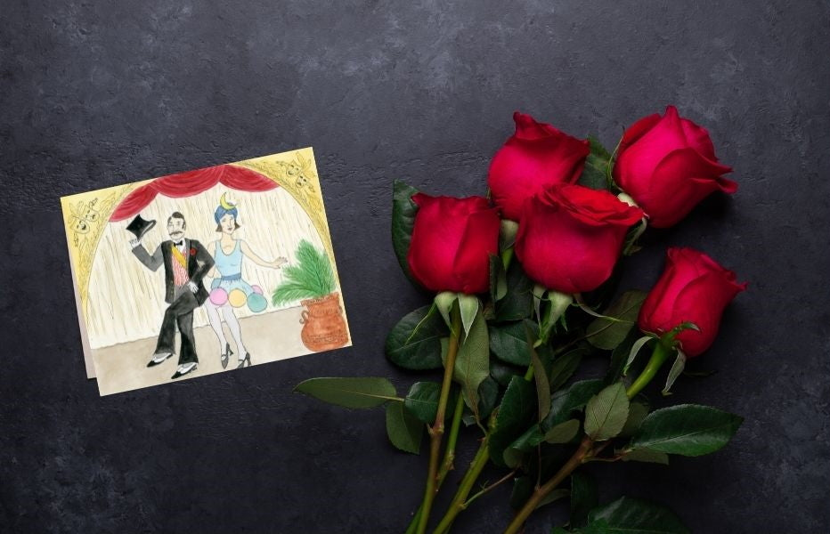 Vaudeville Days: Deluxe Large Folded Notecard by Gilat Ben-Dor: CURTAIN UP Theater Art Series