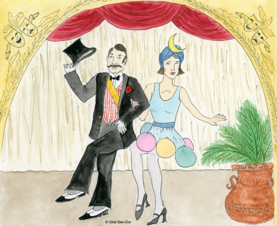 Vaudeville Days - ORIGINAL PAINTING - Watercolor by Gilat Ben-Dor