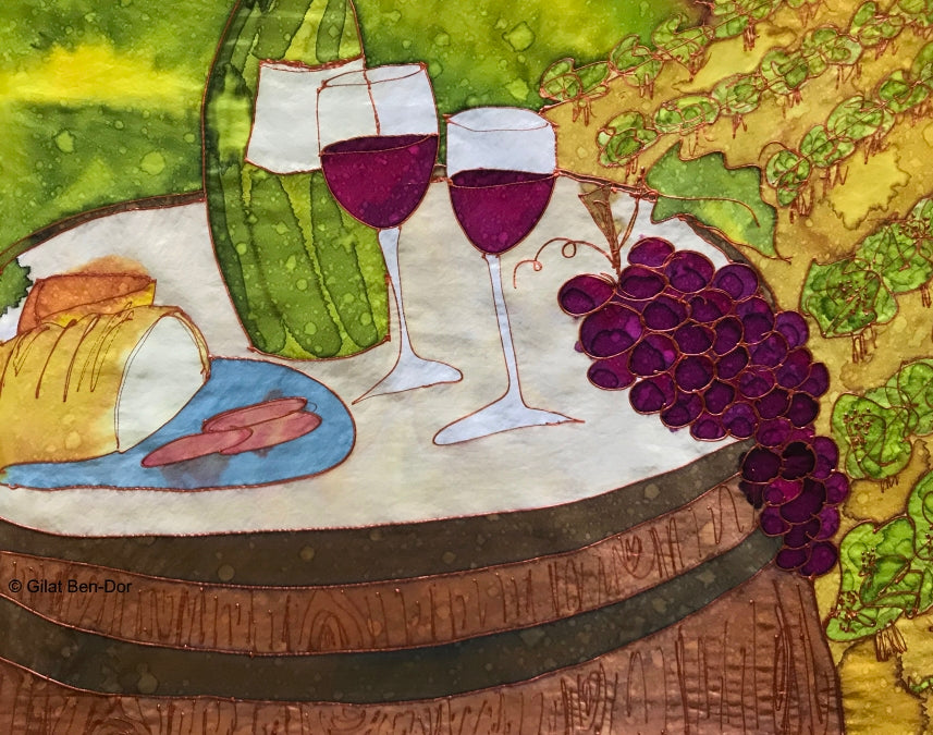 "Vineyard Spirit" Large Original Silk Painting by Gilat Ben-Dor