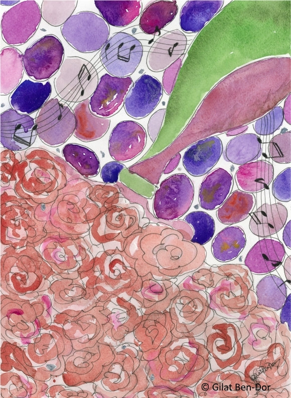 "Vintage Beat" Music-Themed Fine Art Print (Wine and Roses Series) by Gilat Ben-Dor